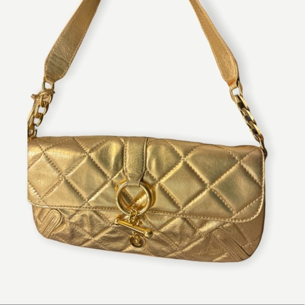 Antonio Melani Women's Quilted Gold Shoulder Bag Toggle Clasp Zippered Pocket